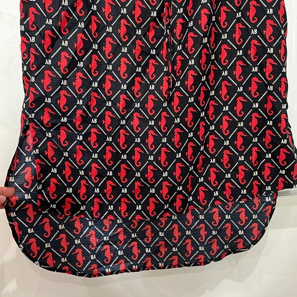 Scotch & Soda Midi Dress Short Sleeves Seahorses Navy Blue Red Waist Tie Size L - Picture 7 of 14